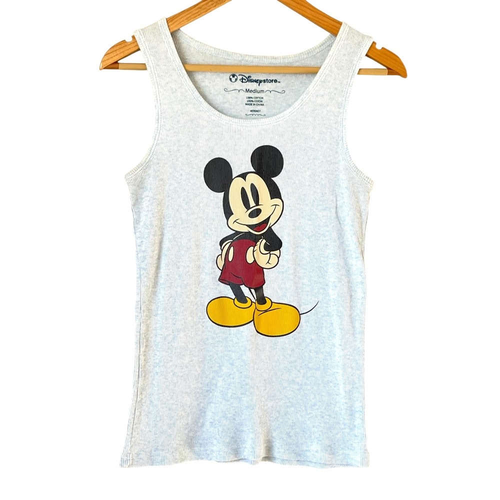 Disney Store Women grey Mickey Mouse Tank Top Medium Ribbed‎ Cotton Graphic Tee